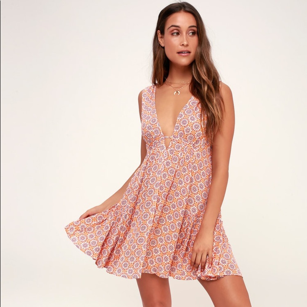 Lulu’s Sun Dancer Orange Tile Print Swing Dress